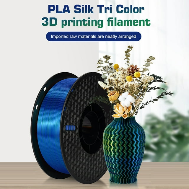KINGROON 3D Printer PLA Filament 1KG 1.75mm Triple Color Silk PLA Filament 3D Printing Material Eco- friendly Spool Dimensional Accuracy +/-0.03mm Standard 1 Roll - Silver Green Purple Copp