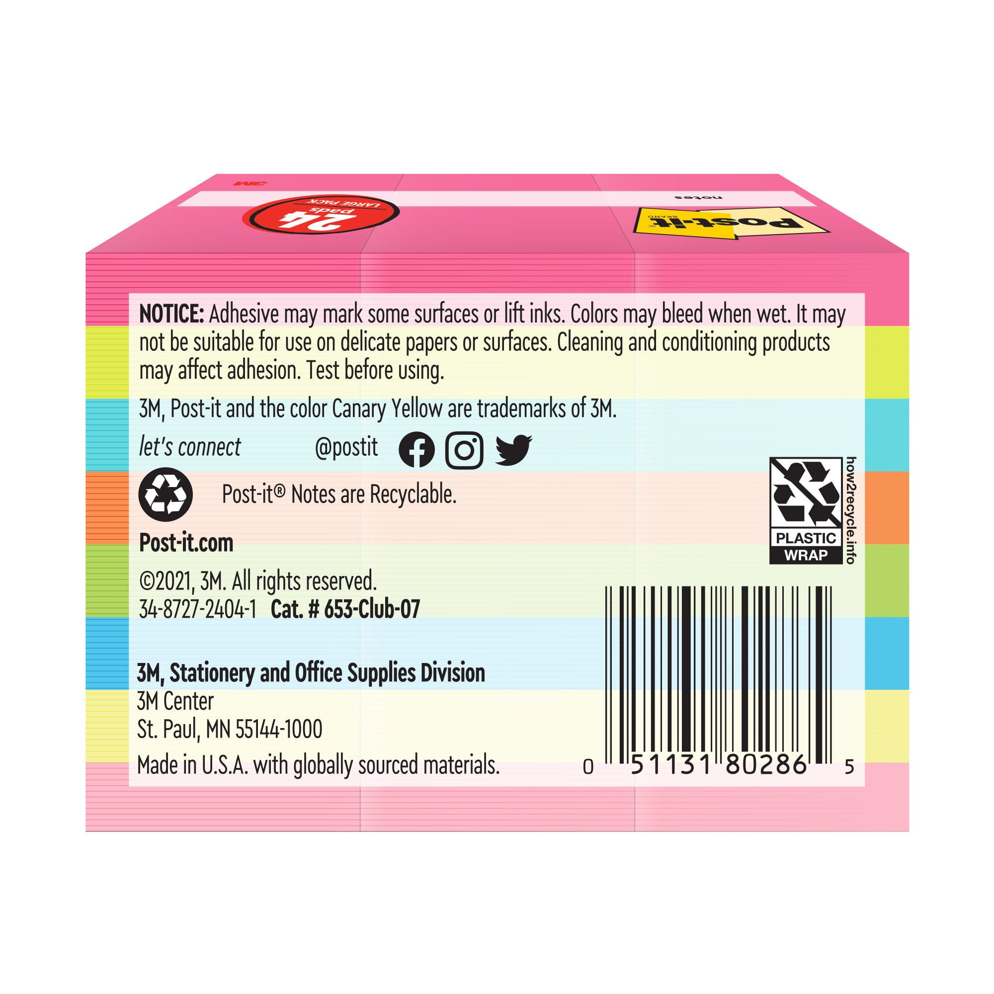 Post-it Notes 653-Club-07, 1-3/8 in x 1-7/8 in (34,9 mm x 47