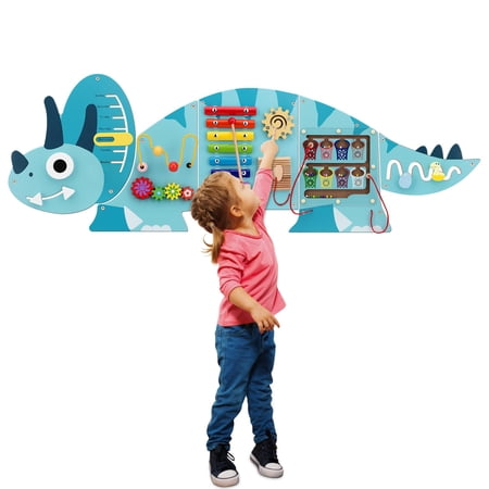 Eaersan Dinosaur Activity Wall HHA1 Panels,Montessori Sensory Wall Toy,Busy Board,Wall Activity Center,Educational Toy,Interactive Wooden Learning Toy for Toddler Playroom & Children's Daycare