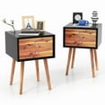 thumbnail image 1 of Gymax Table de Chevet en Bois 2 Pcs, Table d'Appoint de Style Mi-Siècle pour Salon avec 2 Tiroirs de Rangement, 1 of 10