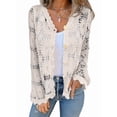 thumbnail image 2 of Cutout Embroidered V-Neck Button Long Sleeve Top, Hollow Half Sleeve Cardigan Apricot L, 2 of 8