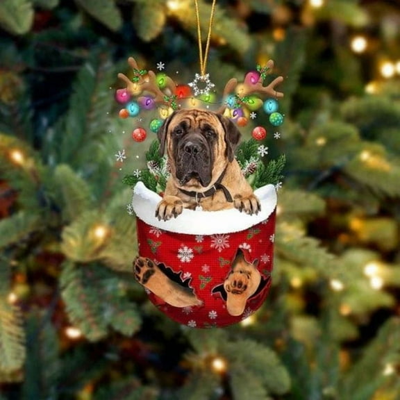 Acrylic 2D FLAT English Mastiff In Snow Pocket Christmas Ornament