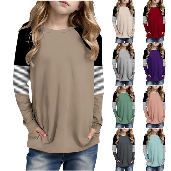 Avtoify Girls Long Sleeve Shirts Casual, Toddler Girls Fall Clothes, Sporty, Fashionable, Round Neck Long Sleeve