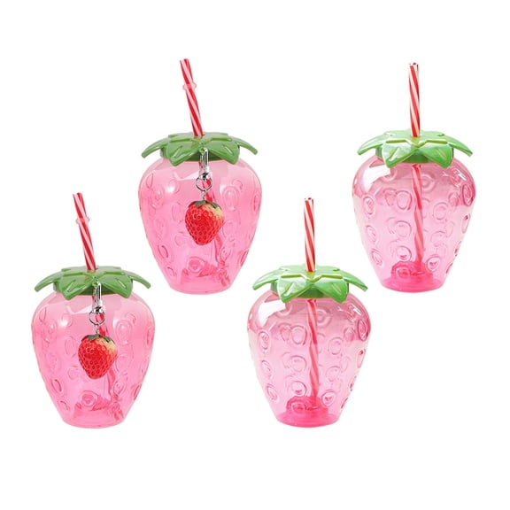 NIAIZEK Strawberry Cup Plastic Party Cups 4 Pieces for Hawaiian Luau Party Decorations