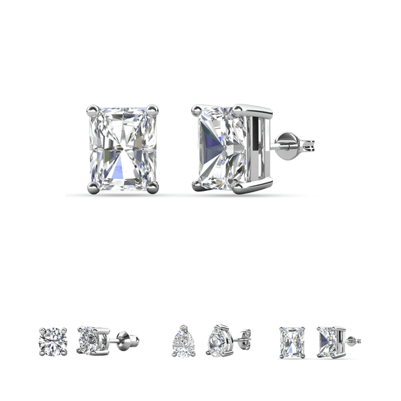 Cate & Chloe Mia 18k White Gold Plated Stud Earrings with 2ct Emerald Cut Simulated Diamonds Gift for Women