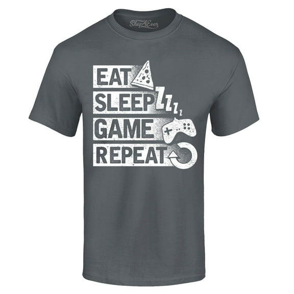 Shop4Ever Men's Eat Sleep Game Repeat Graphic T-shirt XXX-Large Charcoal
