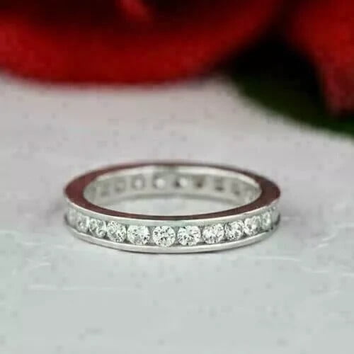 Eternity Band Womens Ring 2CT Round Cut Lab Created VVS1/D Diamond 14K White Gold Plated 925 Silver