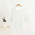 thumbnail image 3 of Qulqfy White Shirts Women Cute Crew Neck 3/4 Sleeve Shirts Drawstring Plain Women Petite Tops M, 3 of 3