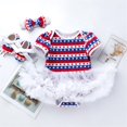 thumbnail image 2 of KAUOD Baby Girls 4th of July Short Sleeve Bodysuit + Headband + Shoes 3pc Set Independence Day New Born Patriotic Outfits, 2 of 4