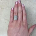 thumbnail image 4 of Antique Art Deco Halo Diamond Engagement Ring, 14K White Gold Plated, 2.1 CT Double Round Simulated Diamond, Side Stone Wedding Anniversary Ring, 4 of 5