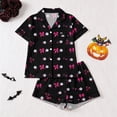 thumbnail image 2 of Bobifish Toddler Girls Sleep Sets Halloween Print Lapel Button Down Short Sleeve Tops&Shorts PJS Children Girls Home Clothes, 2 of 9