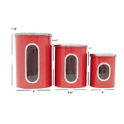 Home Basics 3 Piece Stainless Steel Top Canisters with Windows, Red