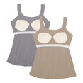 thumbnail image 3 of Vinsonshop 2 Pack tank with built in bra for women Scoop Neck Pleated Loose Fit Cami Flowy Supportive Sleeveless Casual Summer Everyday Basic Apparel Multicolor 10 3XL, 3 of 3