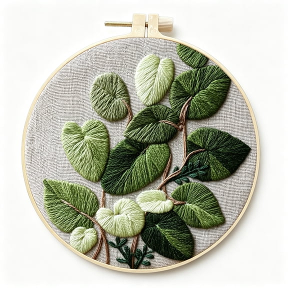 AUQ Green Plants Embroidery Kit,Cross Stitch Kits for Beginners,Handmade Crafts with Printed Patterns for Beginner Adults,Easy to Follow Color Thread Needlework,8 β β Hoop (Luxuriant)