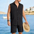 thumbnail image 5 of Yopmin Mens Linen Set 2 Piece Loose Summer Beach Tank T Shirts Solid Linen Outfits Sets for Vacation, 5 of 8