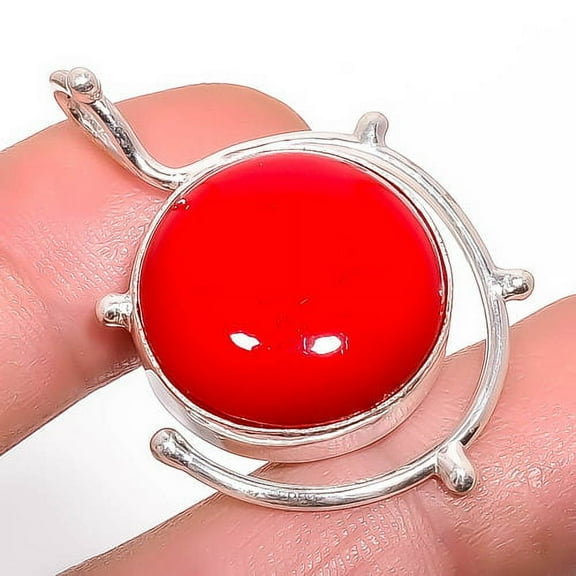 Red Coral 925 Sterling Silver Pendant 1.56" P7371-11, Christmas Gift, Gemstone Silver Jewelry, Coral Pendant, New Year Sale