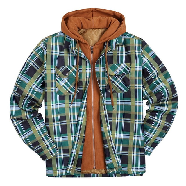 Chaqueta Sherpa para hombre, sudadera con capucha de forro polar grueso a cuadros, informal, con cremallera, cálida, para otoño e invierno, camisas de corte relajado
