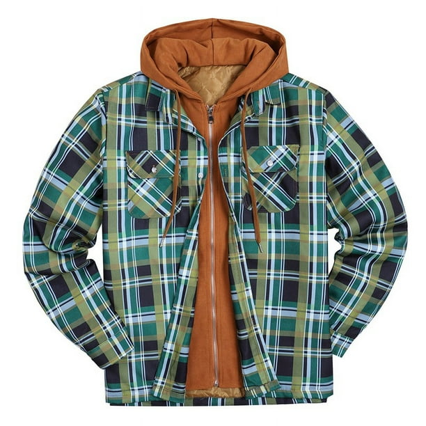 Chaqueta Sherpa para hombre, sudadera con capucha de forro polar grueso a cuadros, informal, con cremallera, cálida, para otoño e invierno, camisas de corte relajado