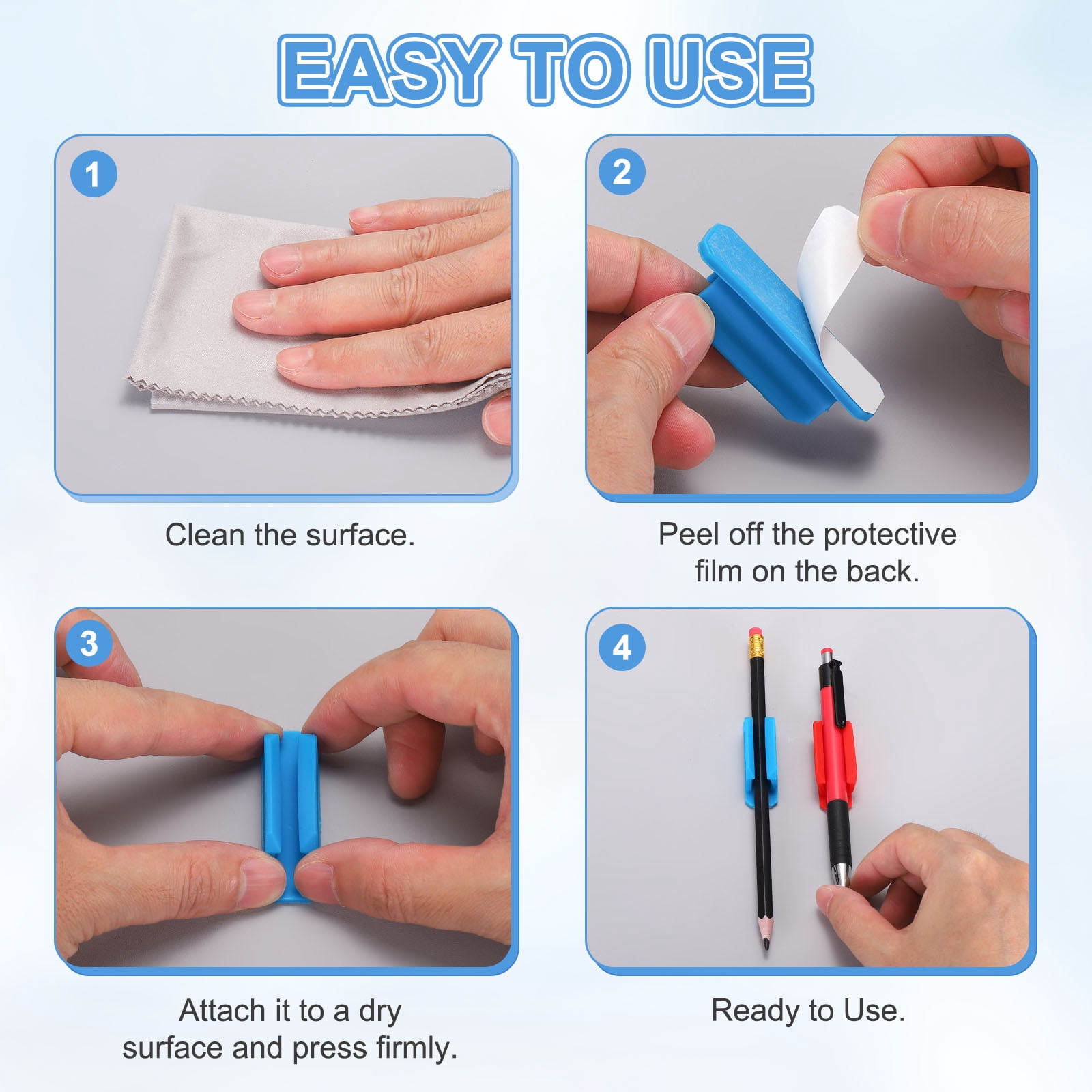 Adhesive Pen Holders, 48 Pack Silicone Flexible Pencil Holder Marker Clip Organizer for Walls, Clipboards, Writing Boards, Office, Car, Desk Accessories, White
