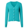 thumbnail image 2 of HNMKIU Cropped Cardigan for Women V-Neck Short Button Down Knit Sweater with Scallop Collar Lightweight Comfortable Casual Loose Fit Spring Fall Layering Top Z01_Mint Green,S, 2 of 5