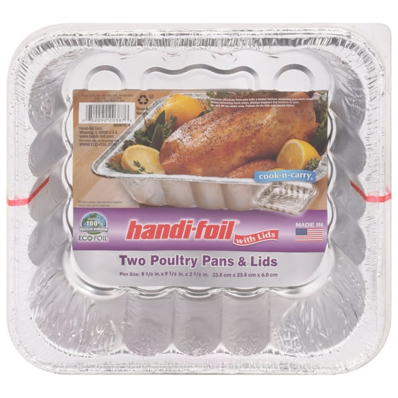 Handi-Foil Poultry Pans & Lids, 2 pk - 9,38" x 9.38" x 2.38"