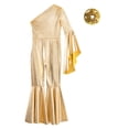 thumbnail image 6 of Alvivi Girls Shiny Sequin Dance Romper Leotard Flare Bell Bottom One Shoulder Skating Jumpsuit Gold-A 12, 6 of 7