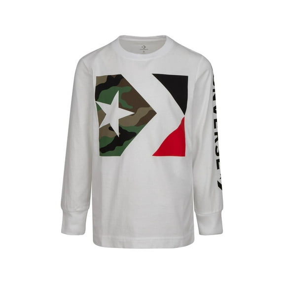 *Converse Big Boys Camo Print Star Chevron Logo T-shirt- White M