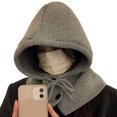 thumbnail image 1 of Women Winter Hat Lace Up Thick Windproof Neck Protection Solid Color Cap Scarf Combination Knitted Gothic Button Closure Lady Cap, 1 of 9