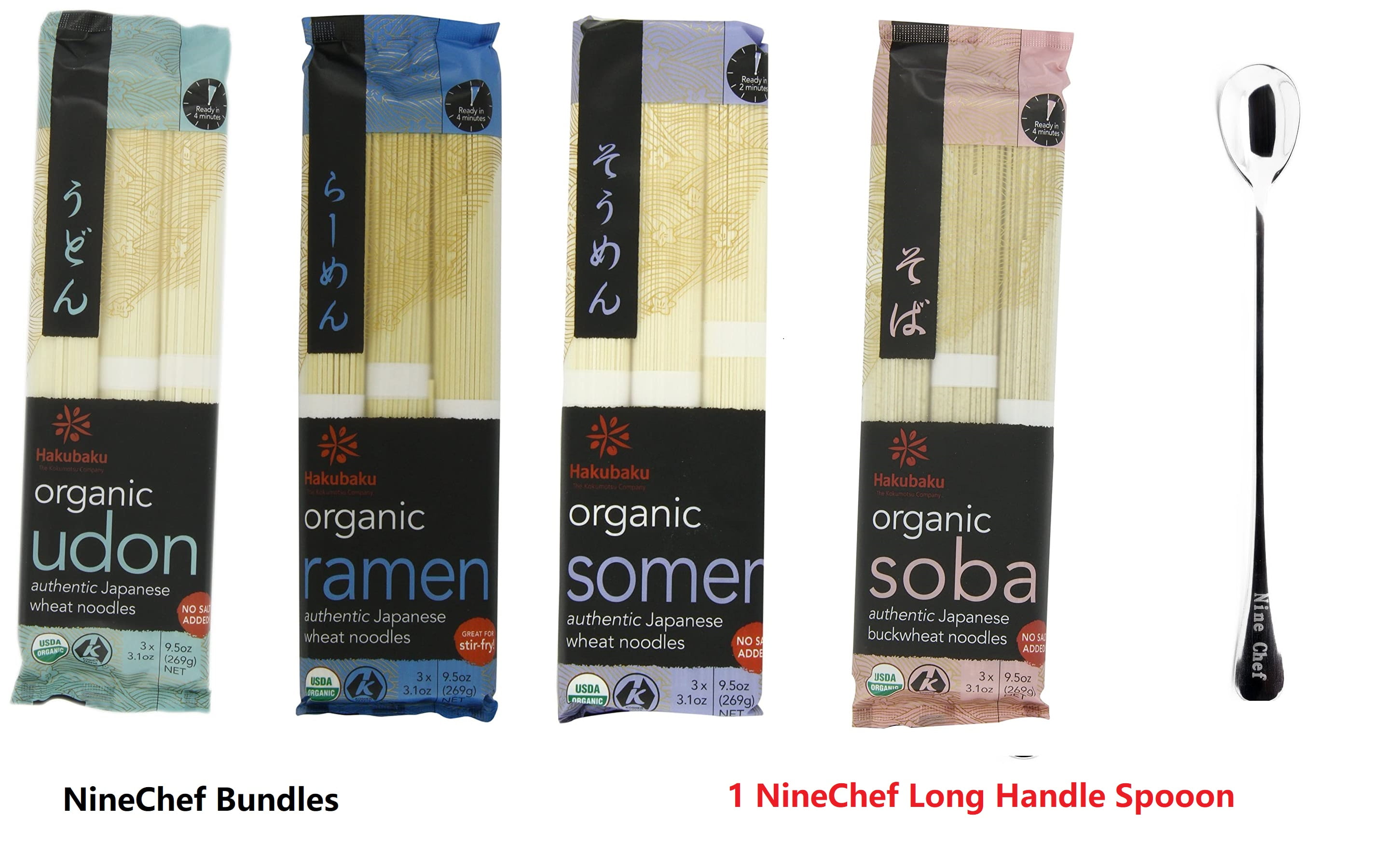 NineChef Brand Spoon Plus Hakubaku Authentic Japanese Buckwheat Noodles Udon + Somen