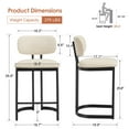 thumbnail image 3 of Zesthouse 25.6" Modern Counter Height Bar Stools Set of 2, Upholstered Linen Barstools with Curved Back, Black Metal Base, Kitchen Island Bar Chairs, Beige, 3 of 10