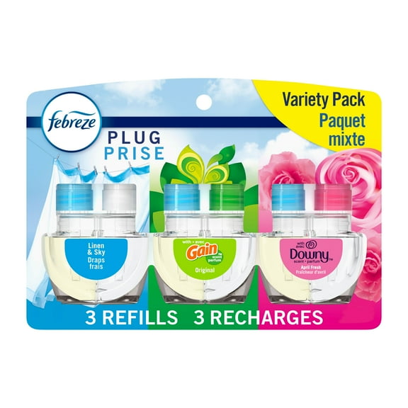 Febreze Plug In Air Freshener, Odor-Fighting Scented Oil Refill, Base Mix 3 Refills