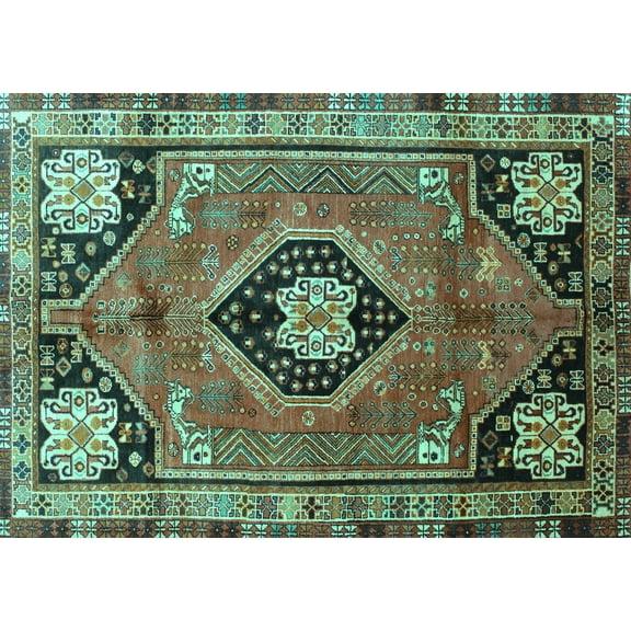 Ahgly Company Machine Washable Indoor Rectangle Persian Turquoise Blue Traditional Area Rugs, 5' x 7'