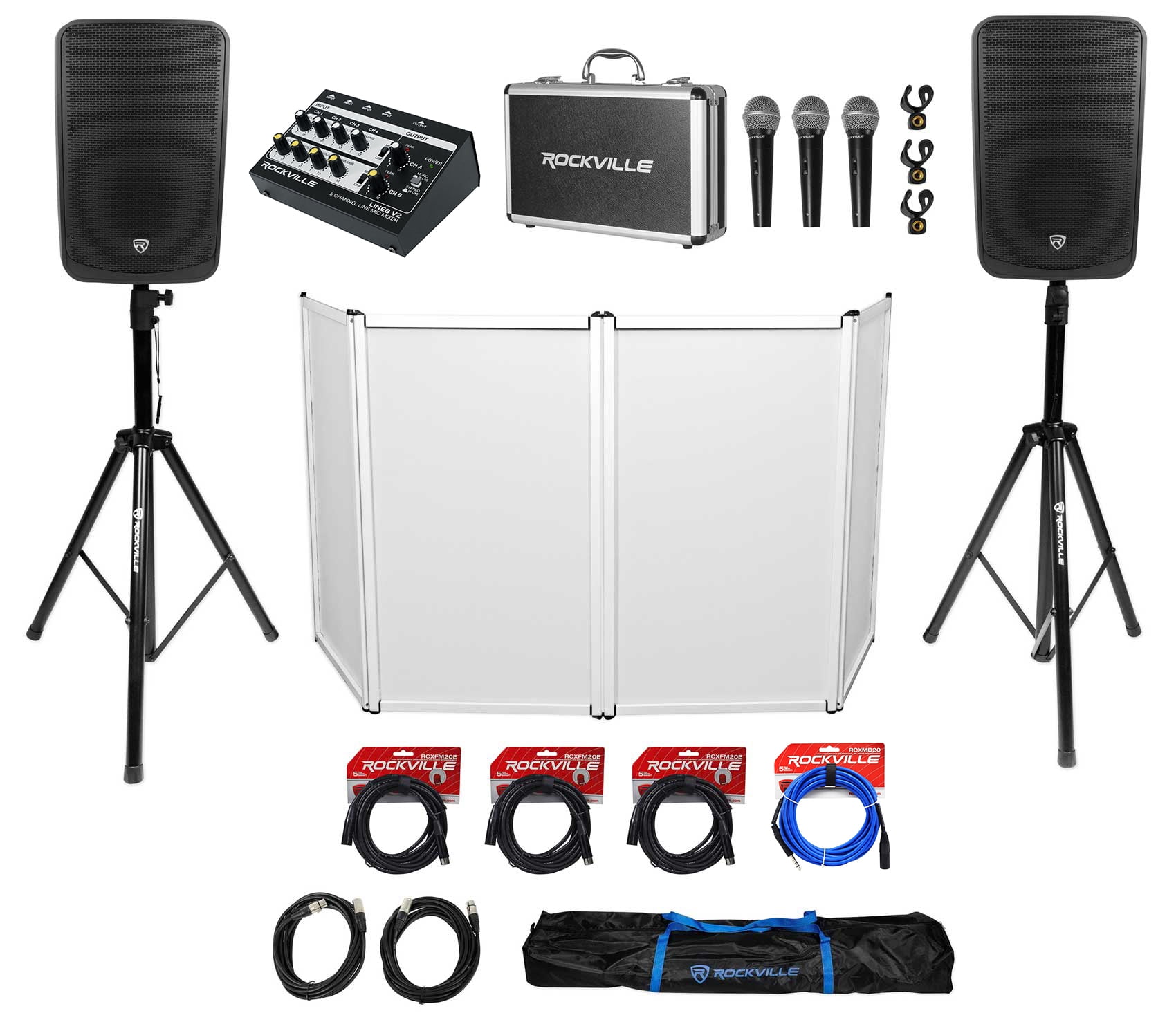 DJ Package (2) Rockville TITAN 15 15" Speakers/Bluetooth+(3) Mics+Mixer