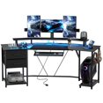thumbnail image 1 of 79" Gaming Desk with RGB Lights, Large Curved Computer Table with Power Outlets, USB-C, Monitor Stand, Keyboard Tray & 2 Drawers, Black Steel & Particle Board Office Desk, 1 of 7
