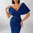 thumbnail image 6 of PIKADINGNIS Sexy Deep V Neck Off Shoulder Dress Women Elegant Evening Party Bodycon Midi Dress High Waist with Belt Summer Dresses, 6 of 6