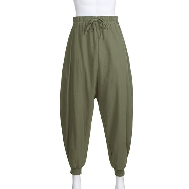 HAXMNOU Men Retro Cotton Linen Casual Harem Japanese Pants