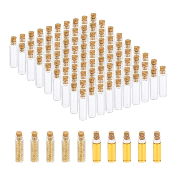 3ml Tiny Glass Bottles Vials, 100Pcs Mini Clear Bottles Glass Empty Jars with Cork Stoppers Tiny Vials Container for Powder Cream Art