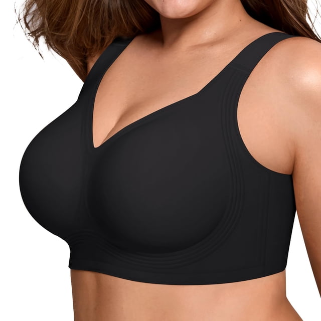 Bra LetsJoli Supportive Wireless Push Up, cobertura total, color negro