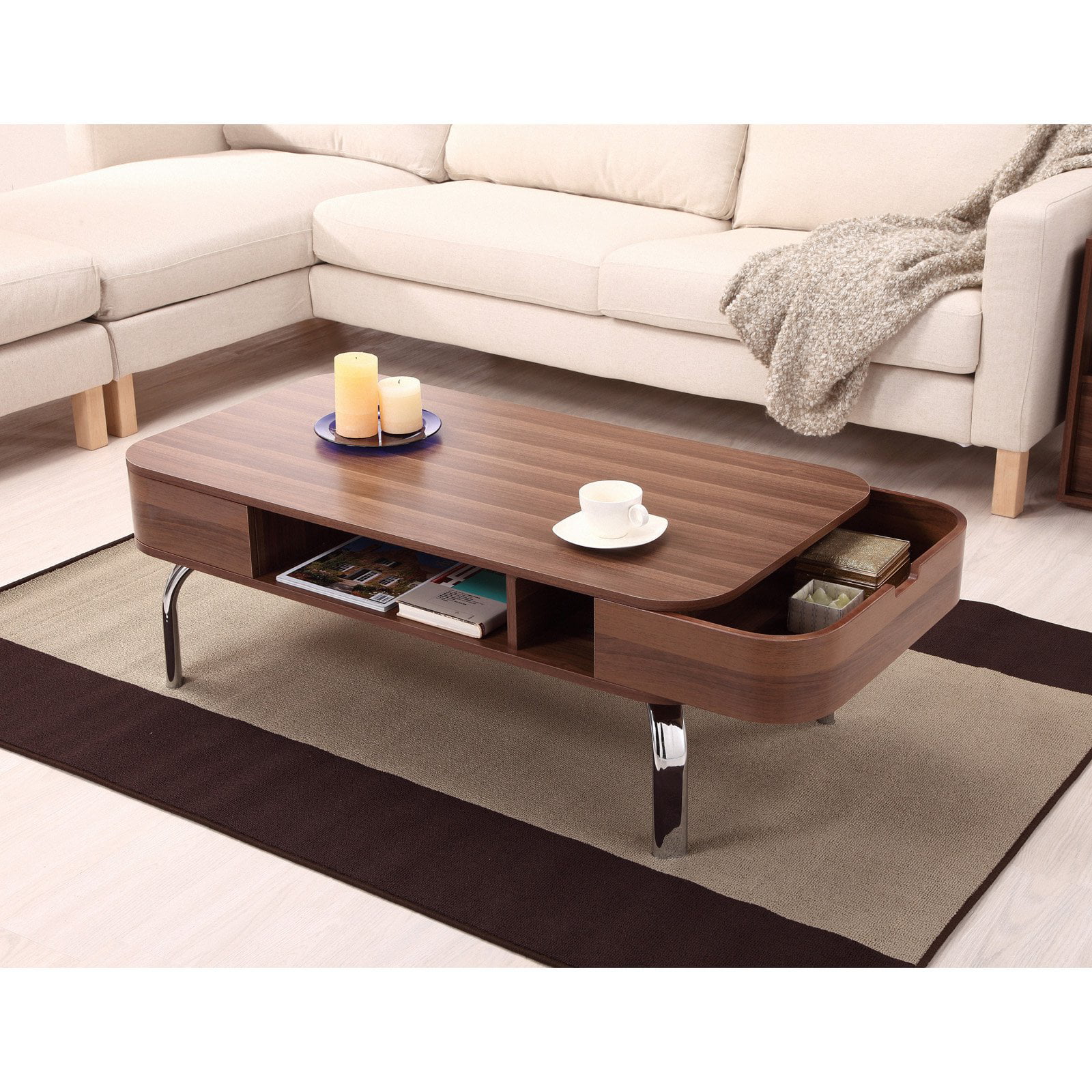Furniture of America Lawson Modern Walnut 2-Drawer Coffee Table ...