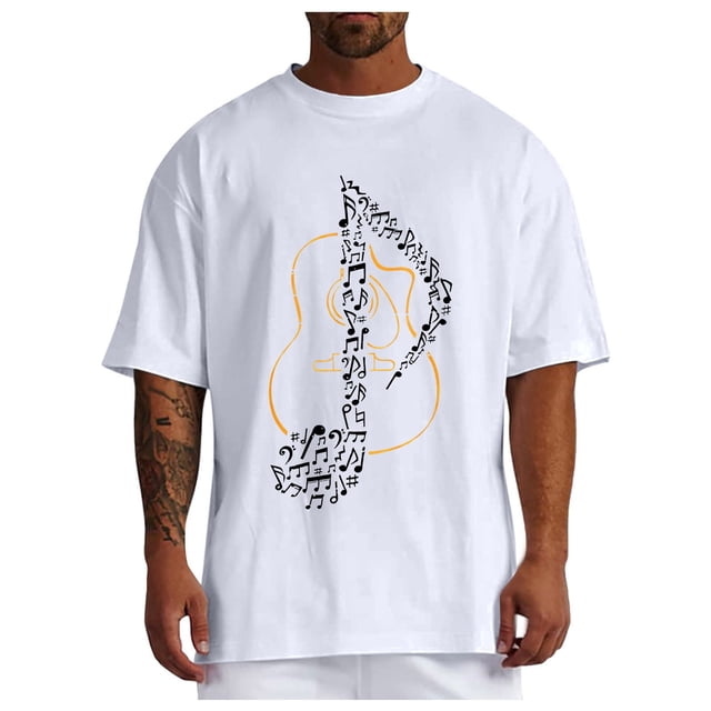 Xdzjlr T-Shirt Homme Usage Quotidien Col Rond Imprimé Instrument de Musique T-Shirt Décontracté Homme,TG