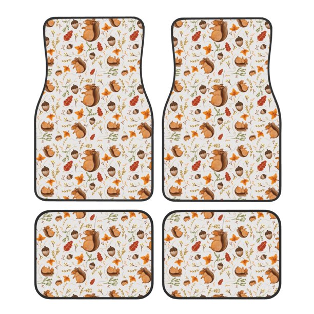 Fotbe Squirrel Juego de 4 Tapetes para Auto con Estampado – Alfombrillas de Goma Reforzada, Diseño Antideslizante, Protección para Todo el Año – Vehículos, Autos, Camionetas y SUVs