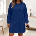 thumbnail image 2 of Ashirexll Long Sleeve Dress for Women Plus Size Loose Long Sleeve Round Neck Solid Color with Pockets Midi Dress, 2 of 7