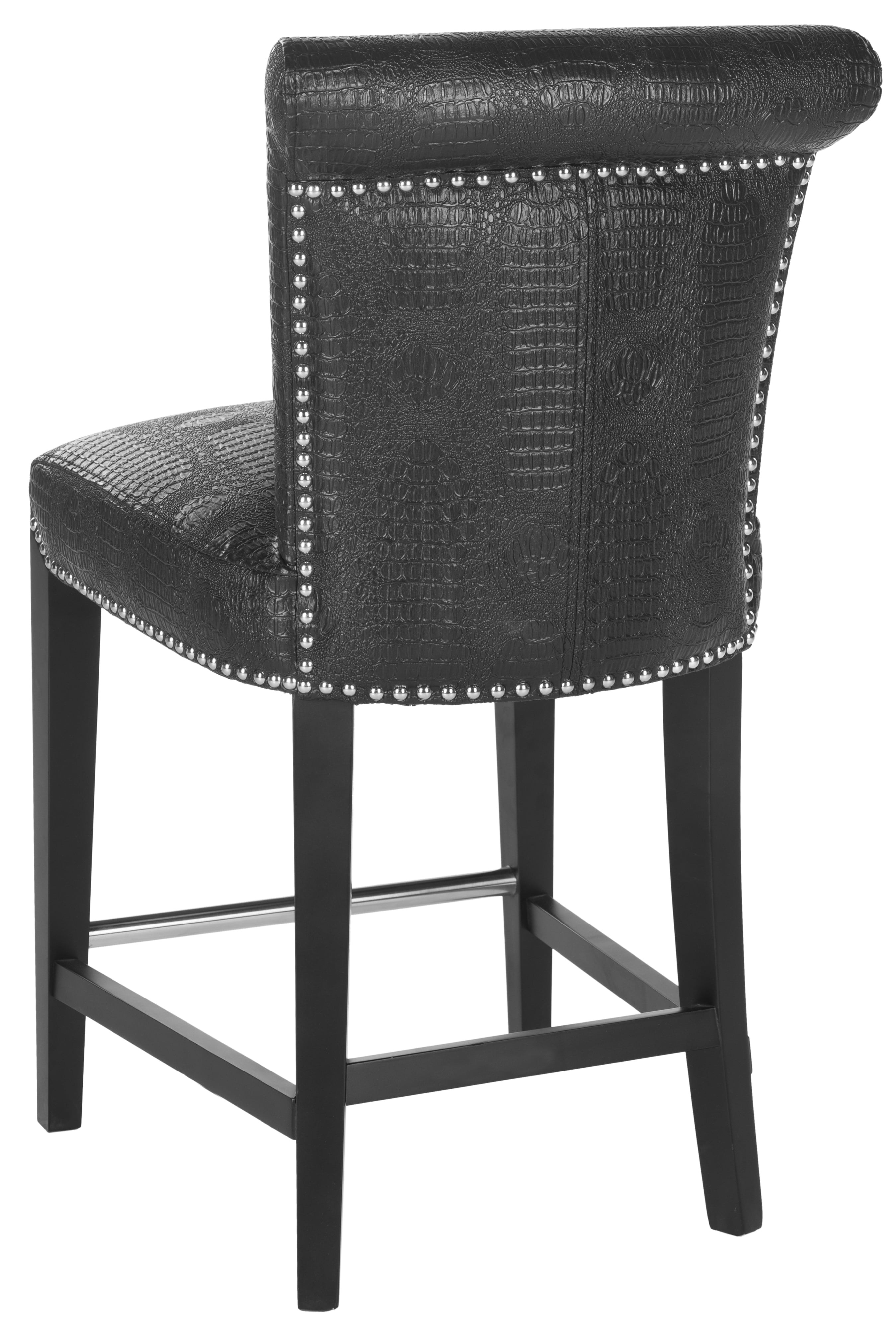 SAFAVIEH Seth Contemporary Curved Back Counter Stool with Footrest, Black Crocodile