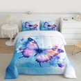 thumbnail image 3 of Manfei Girls Butterfly Animal Bedding Comforter Set, Blue Watercolor Twin Comforter Sets, Kawaii Princess Style Reversible Bedding Set, Lightweight Room Decor, 2 Pieces, 3 of 9