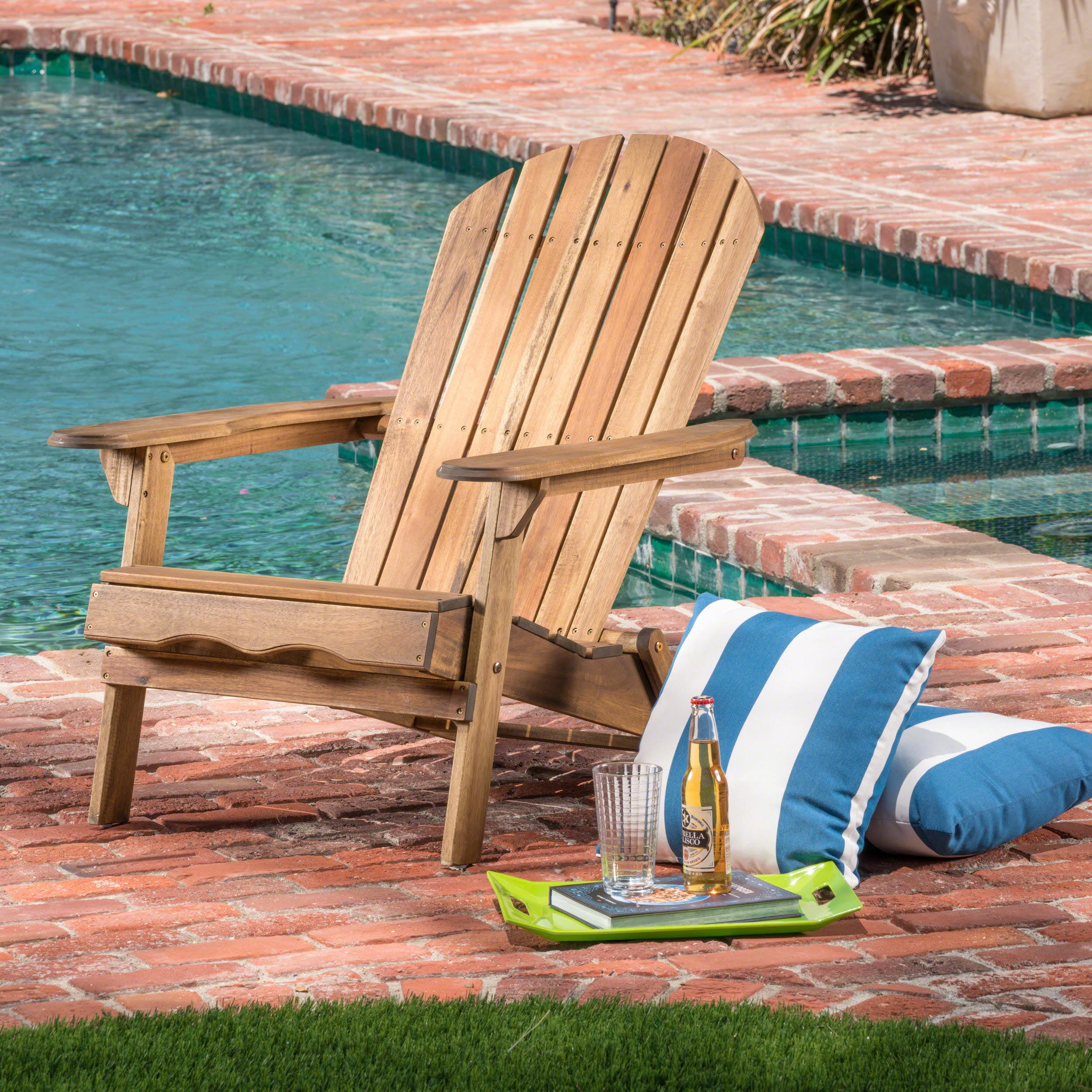 Milan Outdoor Acacia Wood Folding Adirondack Chair, Natural Stained