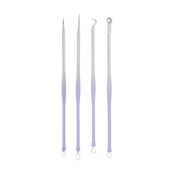Unique Bargains Convenient Full Moon Pimple Extractor Kit 1 Set Purple, Silver Tone