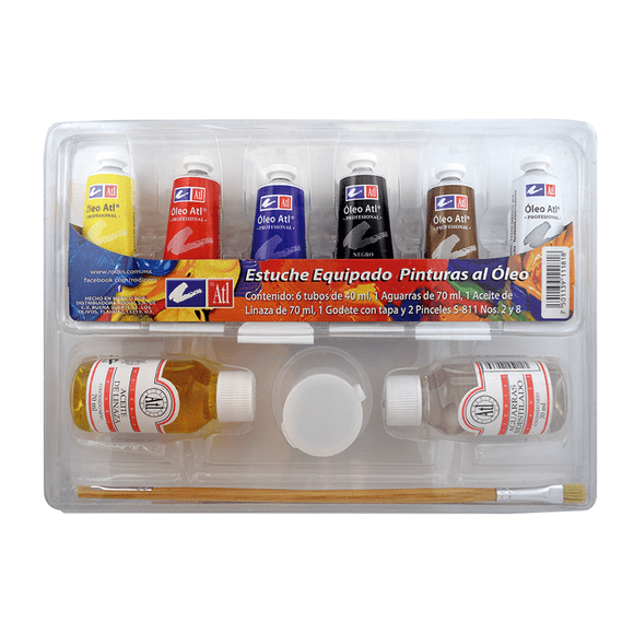 Estuche M3 Con 6 Pinturas Al Óleo De 40 Ml + 2 Medios + Accesorios