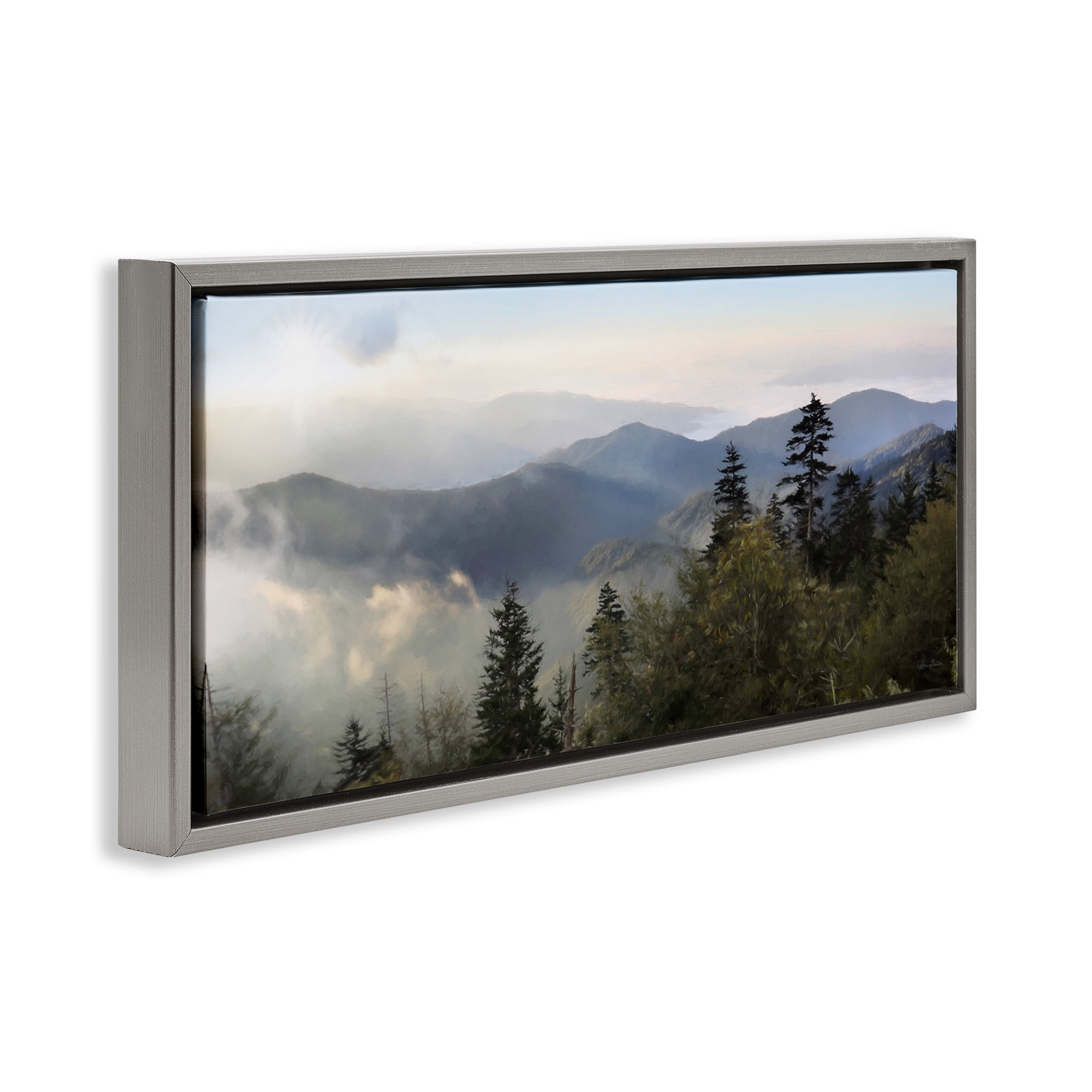 Stupell Industries Panoramic Cloudy Mountainous Nature Landscape Photography Gray Floater Framed Canvas Art Print Wall Art, 31 x 14