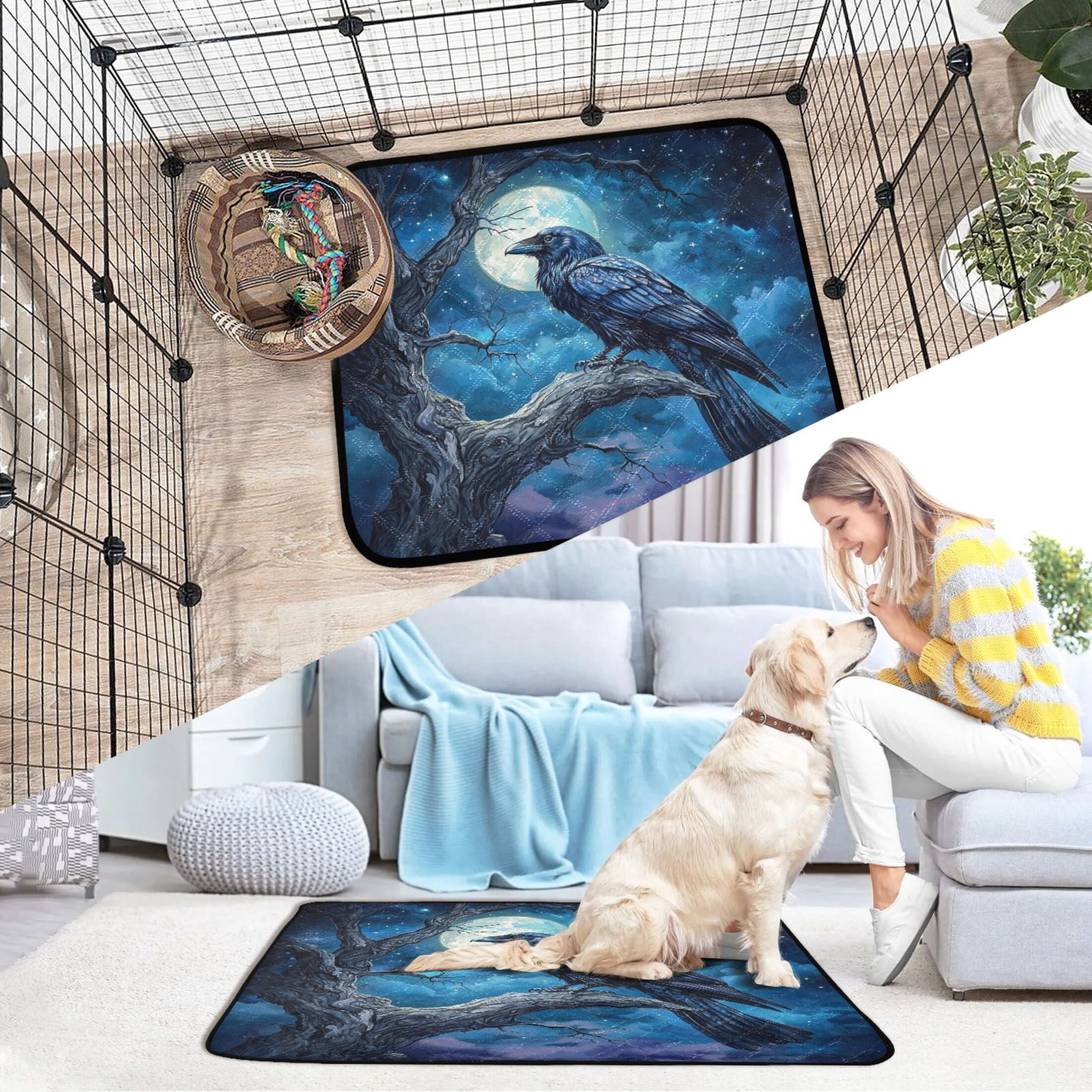 Qxltty Dead Trees Dark Crows Cat litter Pads Pet Set of 2 Diaper Mats Center Anti-leakage Layer Absorbent Soft and Comfortable