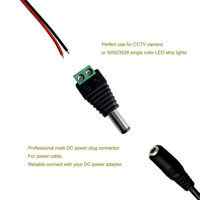VCE Lot de 10 5.5 mm 2.1 mm DC Connecteur d'alimentation Mâle et Femelle de  12 V Adaptateurs Prise pour Caméra de Vidéosurveillance DVR Système de  Sécurité Lumière LED : : Bricolage
